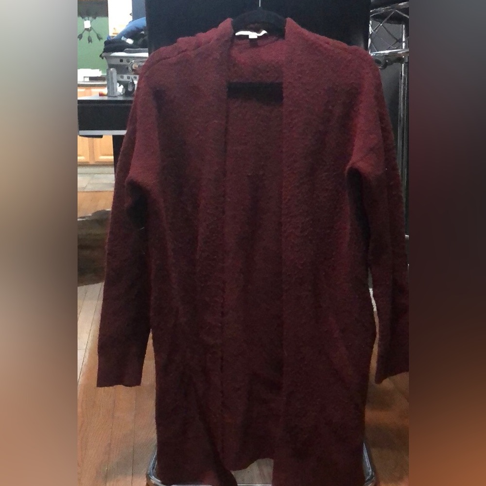 Loft oversized long burgundy cardigan with side pockets